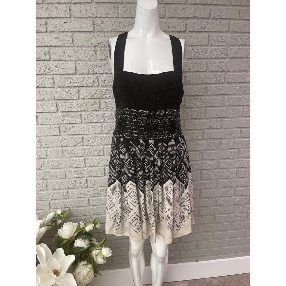 Bebe Sleeveless Beaded Pleated Shift Dress Size M